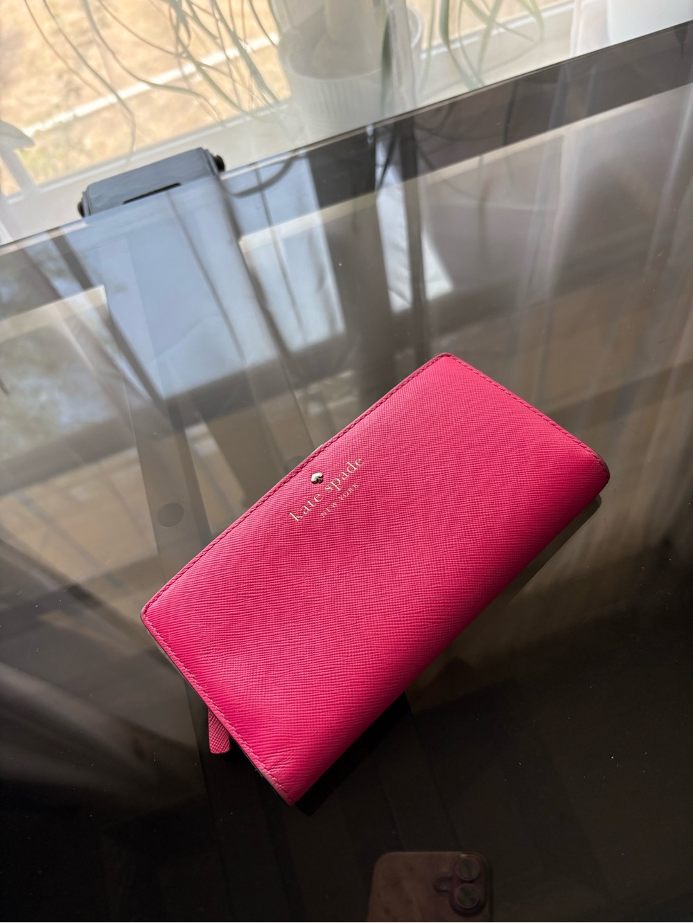 kate spade Bright Pink Zip-Around Wallet with Gold Logo